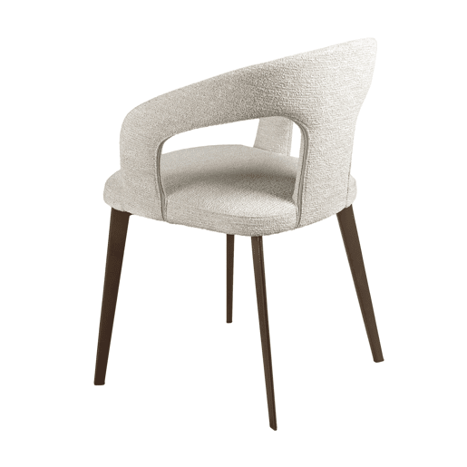 Cadeira em tecido esbranquiçado modelo 4173 Angel Cerdá S.L.Cadeira com braços de design moderno com assento e encosto estofados em tecido branco.