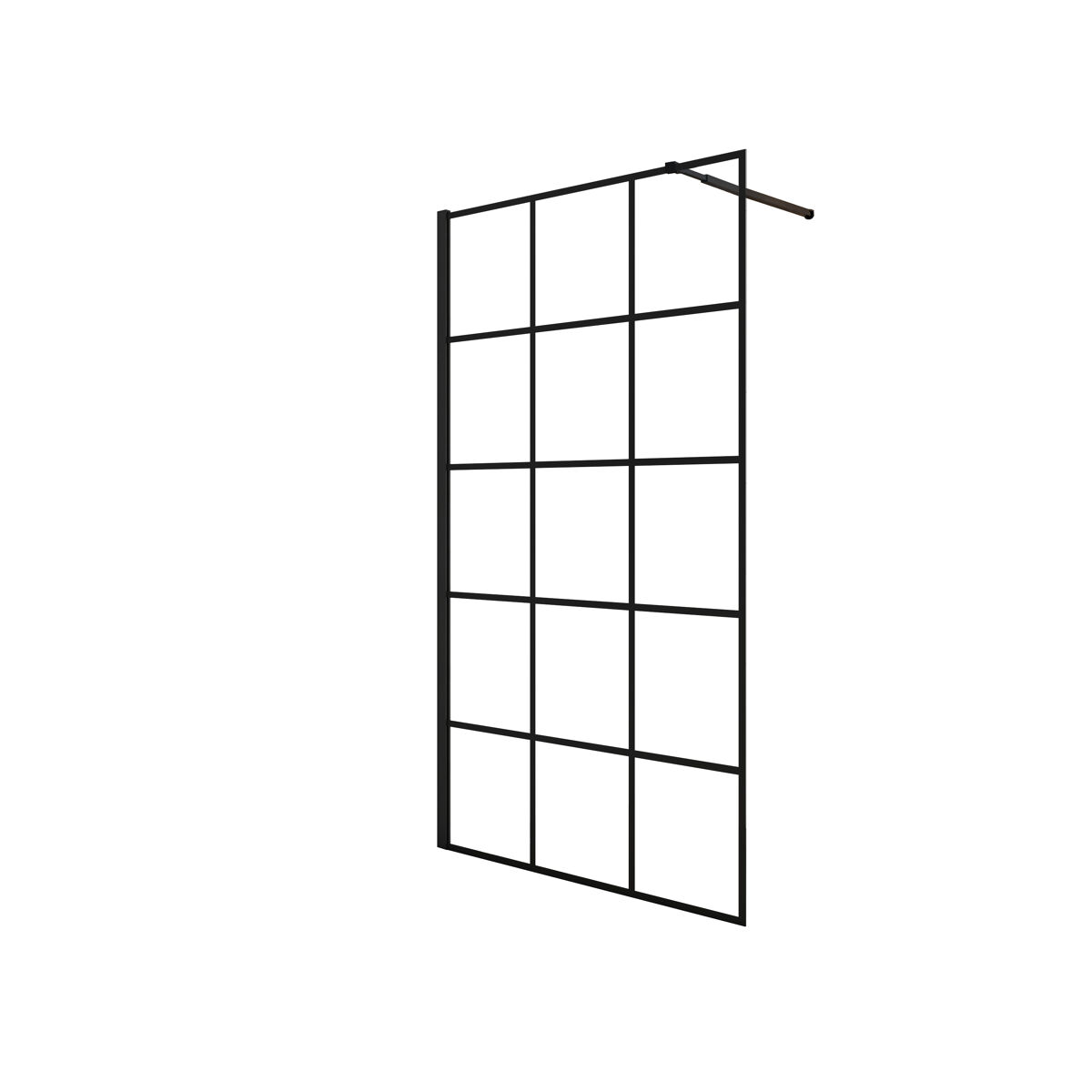 Mampara de ducha fija serigrafiada de celosía cuadrada vidrio antical 8mm con barra 73-120cm perfil negro mate (118-120)x200cm