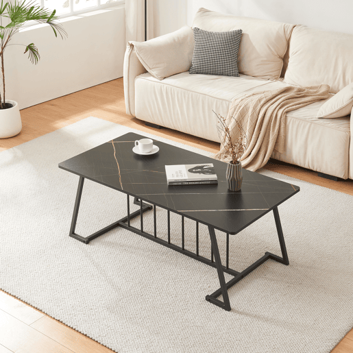 Mesa de centro Nospoo 120x60x46 cm Aspeto mármore, Preto en.casa
