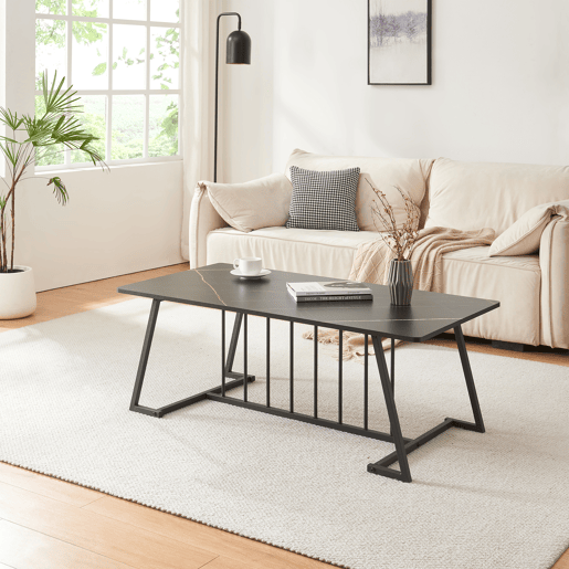 Mesa de centro Nospoo 120x60x46 cm Aspeto mármore, Preto en.casa