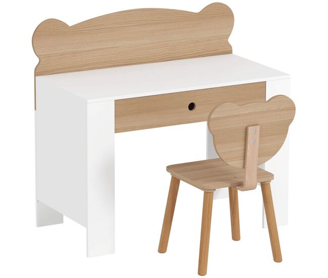 Aiyaplay escritorio infantil con silla en forma de osito pupitre infantil con cajón para estudiar leer y dibujar mesa para niños para dormitorio sala estudio natural