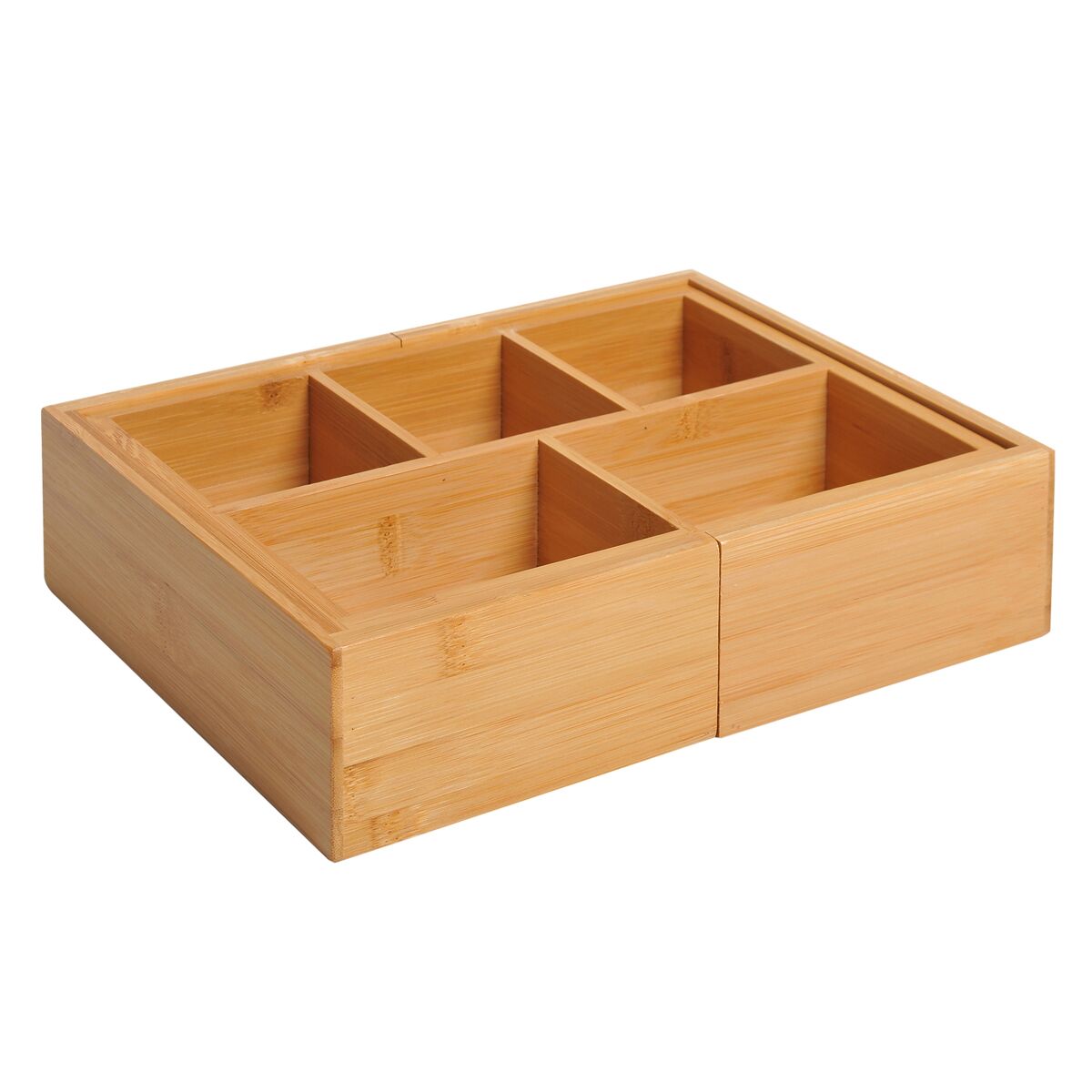 Homcom organizador de escritorio de bambú caja de almacenamiento extensible con 5-7 cajones para maquillaje oficina estudio 24,6-41x17,6x7 cm natural