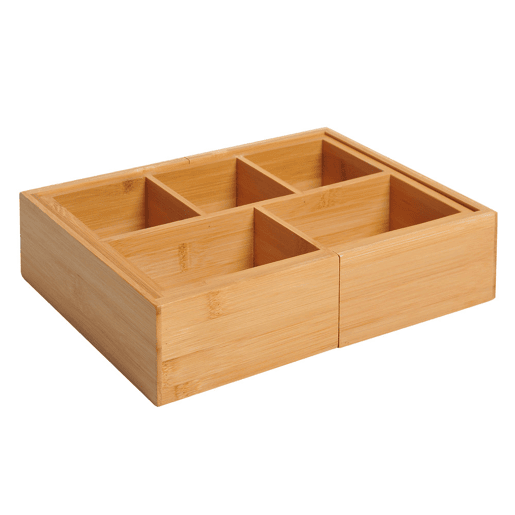 HOMCOM Organizador de Escritório de Bambu Caixa de Armazenamento Extensível com 5-7 Compartimentos para Maquilhagem Escritório Estúdio 24,6-41x17,6x7 cm Madeira