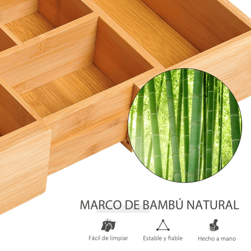 HOMCOM Organizador de Escritório de Bambu Caixa de Armazenamento Extensível com 5-7 Compartimentos para Maquilhagem Escritório Estúdio 24,6-41x17,6x7 cm Madeira