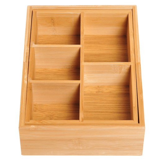 HOMCOM Organizador de Escritório de Bambu Caixa de Armazenamento Extensível com 5-7 Compartimentos para Maquilhagem Escritório Estúdio 24,6-41x17,6x7 cm Madeira