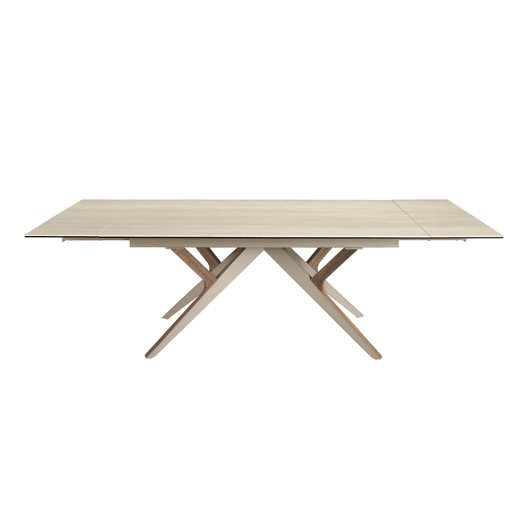 ANGEL CERDA Mesa de jantar retangular extensível em mármore porcelânico, aço areia metalizado e nogueira