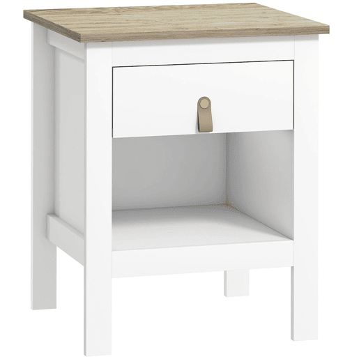 HOMCOM Mesa de Cabeceira Moderna Mesa de Cabeceira com 1 Gaveta Compartimento Aberto Puxador de PU Mesa Auxiliar para Sala ou Quarto 45x40x55 cm Branco