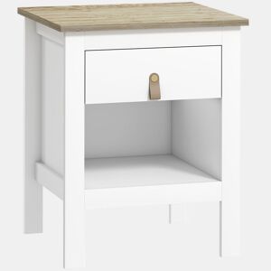 HOMCOM Mesa de Cabeceira Moderna Mesa de Cabeceira com 1 Gaveta Compartimento Aberto Puxador de PU Mesa Auxiliar para Sala ou Quarto 45x40x55 cm Branco