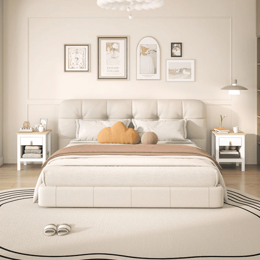 HOMCOM Mesa de Cabeceira Moderna Mesa de Cabeceira com 1 Gaveta Compartimento Aberto Puxador de PU Mesa Auxiliar para Sala ou Quarto 45x40x55 cm Branco