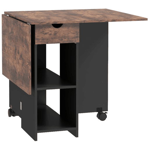 HOMCOM Mesa de Cozinha Dobrável Mesa de Sala de Jantar com Rodas Laterais Rebatíveis Gaveta e Prateleiras Mesa Dobrável para 2-4 Pessoas 120x72x75 cm Madeira e Branco