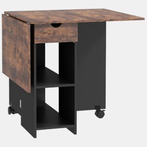 HOMCOM Mesa de Cozinha Dobrável Mesa de Sala de Jantar com Rodas Laterais Rebatíveis Gaveta e Prateleiras Mesa Dobrável para 2-4 Pessoas 120x72x75 cm Madeira e Branco