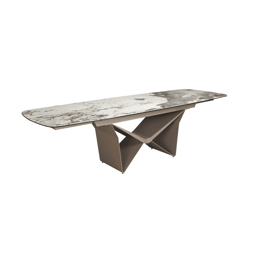 ANGEL CERDA Mesa de jantar oval extensível barril oval mármore porcelana e aço metálico taupe