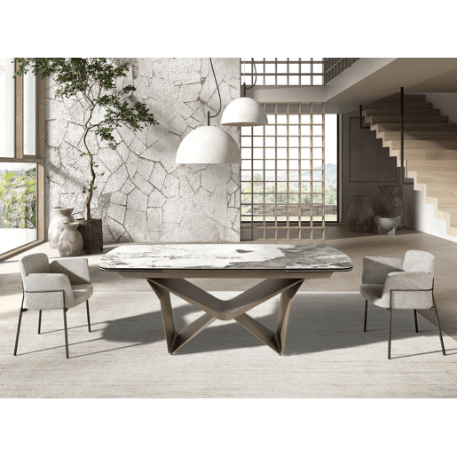 ANGEL CERDA Mesa de jantar oval extensível barril oval mármore porcelana e aço metálico taupe