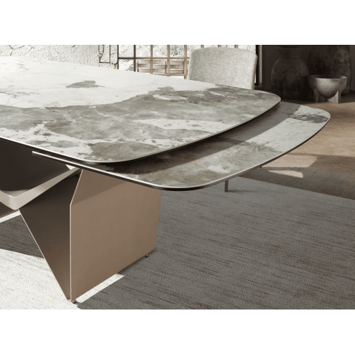 ANGEL CERDA Mesa de jantar oval extensível barril oval mármore porcelana e aço metálico taupe