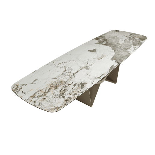 ANGEL CERDA Mesa de jantar oval extensível barril oval mármore porcelana e aço metálico taupe