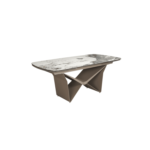 ANGEL CERDA Mesa de jantar oval extensível barril oval mármore porcelana e aço metálico taupe
