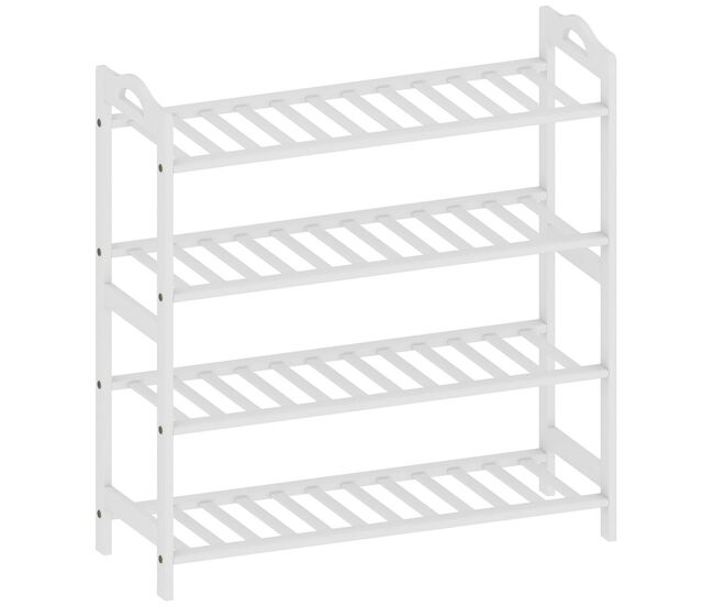 Homcom zapatero de 4 niveles estantería para zapatos de bambú para 12 pares de zapatos para entrada pasillo dormitorio 67,5x24,7x72 cm blanco