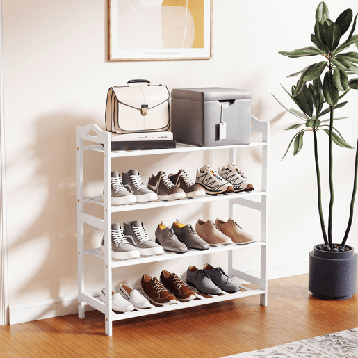 HOMCOM Sapateira de 4 Níveis Estante para Sapatos em Bambu para 12 Pares de Sapatos para Entrada Corredor Quarto 67,5x24,7x72 cm Branco