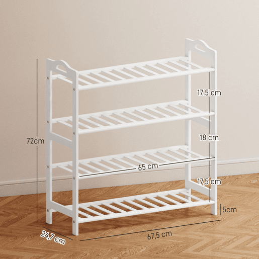 HOMCOM Sapateira de 4 Níveis Estante para Sapatos em Bambu para 12 Pares de Sapatos para Entrada Corredor Quarto 67,5x24,7x72 cm Branco