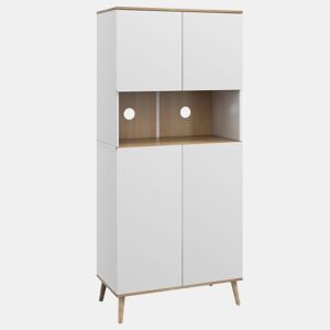 HOMCOM Armário de Cozinha Móvel Auxiliar de Cozinha com 4 Portas Bancada para Micro-Ondas Prateleiras Ajustáveis Orifício para Cabos e Pés de Madeira Estilo Moderno 80x40x178 cm Branco