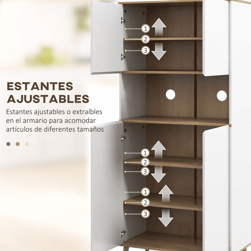 HOMCOM Armário de Cozinha Móvel Auxiliar de Cozinha com 4 Portas Bancada para Micro-Ondas Prateleiras Ajustáveis Orifício para Cabos e Pés de Madeira Estilo Moderno 80x40x178 cm Branco