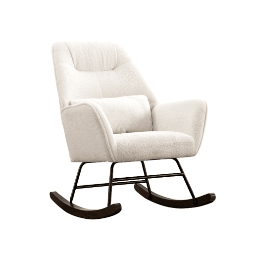Cadeira Basculante em Laine d'agneau Cadeira Basculante em Laine Moderna, Cadeira Basculante Confortável com Pés em Madeira Massiva Beige