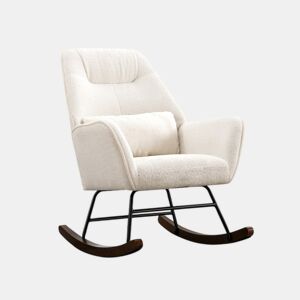 Cadeira Basculante em Laine d'agneau Cadeira Basculante em Laine Moderna, Cadeira Basculante Confortável com Pés em Madeira Massiva Beige