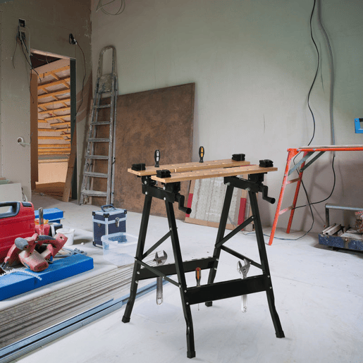 HOMCOM Bancada de Trabalho Dobrável Portátil com Placas Ajustáveis em Ângulo e Distância Bambú e Aço Carga Máx. 150kg 63,5x60x5x78cm Madeira Natural e Preto