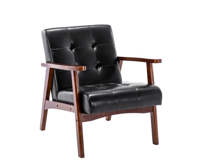 Silla medieval silla vintage en similicuir tufté con acomodadores en madera, estilo vintage, tapicería en madera duro, negro