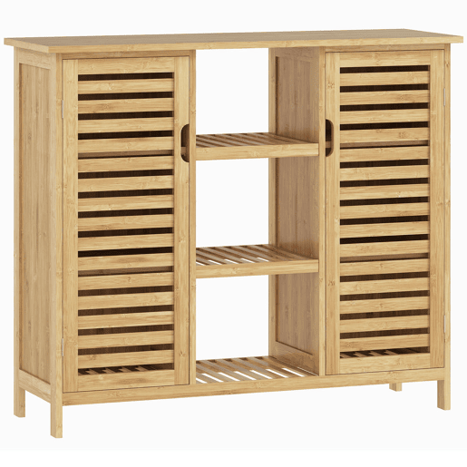 HOMCOM Sapateira com 2 Portas de Bambu em Ripas Sapateira para Entrada com Prateleiras e Compartimentos Abertos para 9 Pares de Sapatos 100x33x86 cm Madeira