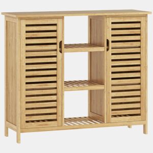 HOMCOM Sapateira com 2 Portas de Bambu em Ripas Sapateira para Entrada com Prateleiras e Compartimentos Abertos para 9 Pares de Sapatos 100x33x86 cm Madeira