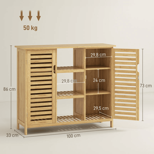 HOMCOM Sapateira com 2 Portas de Bambu em Ripas Sapateira para Entrada com Prateleiras e Compartimentos Abertos para 9 Pares de Sapatos 100x33x86 cm Madeira