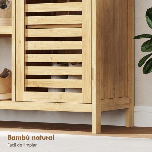 HOMCOM Sapateira com 2 Portas de Bambu em Ripas Sapateira para Entrada com Prateleiras e Compartimentos Abertos para 9 Pares de Sapatos 100x33x86 cm Madeira