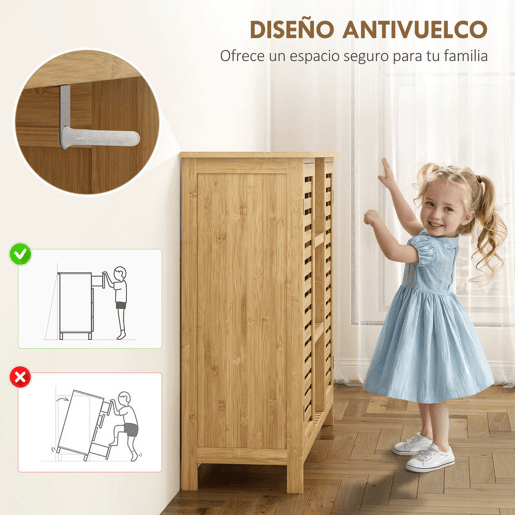 HOMCOM Sapateira com 2 Portas de Bambu em Ripas Sapateira para Entrada com Prateleiras e Compartimentos Abertos para 9 Pares de Sapatos 100x33x86 cm Madeira