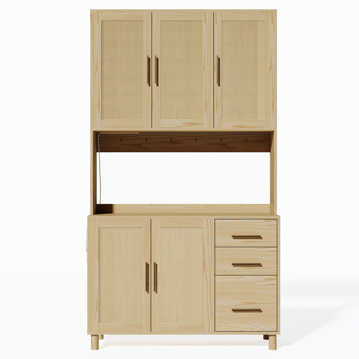 Vitrina alta efecto madera y ratán, iluminación LED