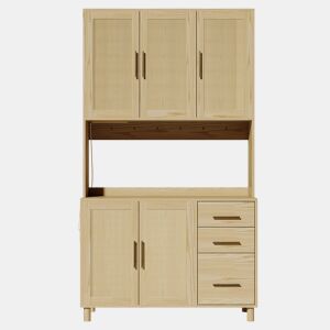 Vitrine alta com efeito madeira e rattan, iluminação LED, tomadas integradas BRUQEIDS WOOD