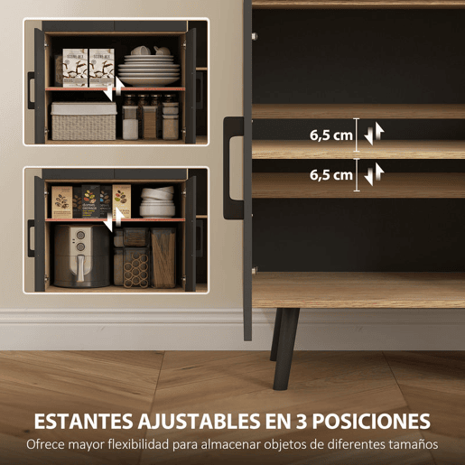 HOMCOM Armário de Cozinha Alto com Luzes LED RGB Móvel Auxiliar de Cozinha com 6 Portas 2 Gavetas Bancada e Orifício para Cabos Estilo Moderno 100x40x176 cm Preto e Madeira