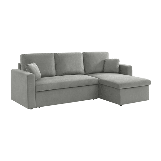 Sofá-cama de canto conversível de veludo canelado grosso de 3 lugares, Ida veludo canelado, Cinza Claro, 219x84x68 cm