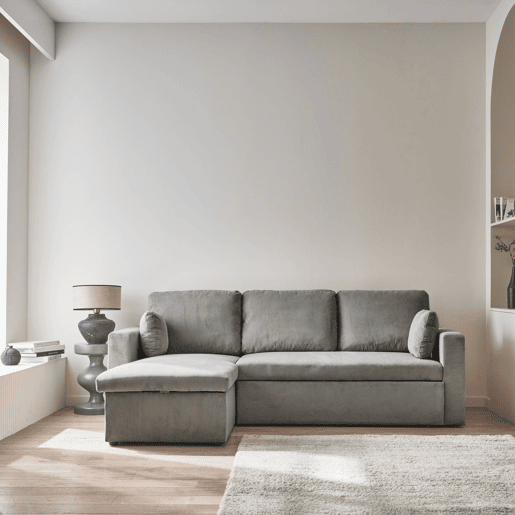 Sofá-cama de canto conversível de veludo canelado grosso de 3 lugares, Ida veludo canelado, Cinza Claro, 219x84x68 cm