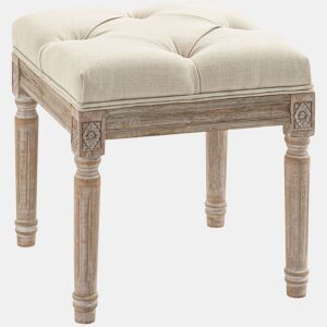 HOMCOM Banco de Sala de Estar Banco Estilo Vintage com Assento em Capitonê e Pés Esculpidos de Madeira para Entrada Dormitório 40x40x43 cm Bege