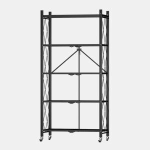 Prata de armazenamento dobrável 4 a 5 níveis, Prata de armazenamento multifuncional, Prata de armazenamento com rodas, 71×34×159 cm, Preto