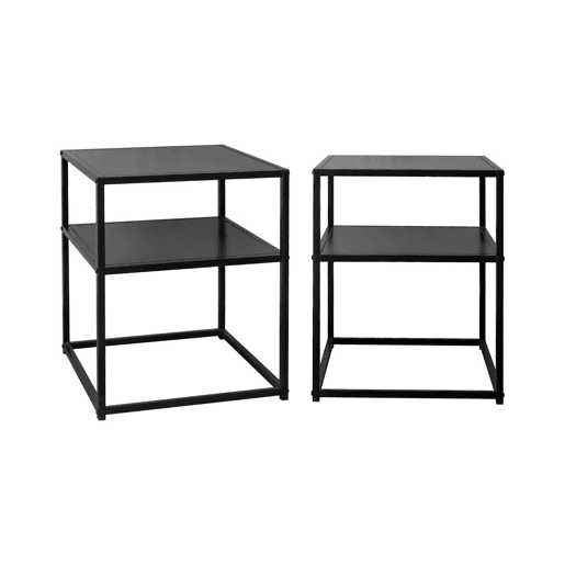 Mesa de cabeceira metálica com prateleira, set de 2, Industrielle, Preto, 43x40x52 cm