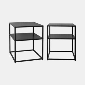 Mesa de cabeceira metálica com prateleira, set de 2, Industrielle, Preto, 43x40x52 cm