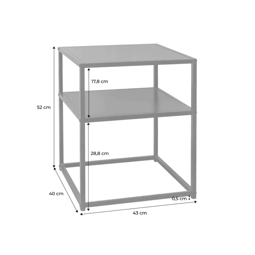 Mesa de cabeceira metálica com prateleira, set de 2, Industrielle, Preto, 43x40x52 cm