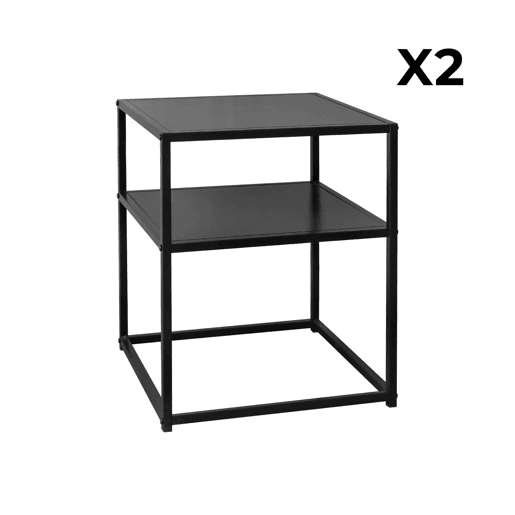 Mesa de cabeceira metálica com prateleira, set de 2, Industrielle, Preto, 43x40x52 cm
