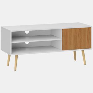 HOMCOM Móvel de TV Minimalista com 2 Prateleiras de Armazenamento e Armário Móvel de TV para Televisores de até 55 Polegadas para Dormitório 110x40x50 cm Branco e Madeira