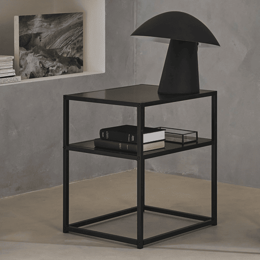 Mesa de cabeceira em metal preto com prateleira, Industrielle, Preto, 43x40x52 cm