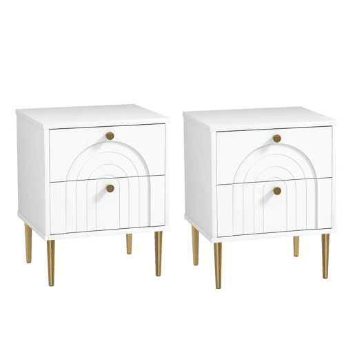 HOMCOM Conjunto de 2 Mesas de Cabeceira Mesas de Cabeceira para Dormitório com 2 Gavetas e Pés de Aço Estilo Moderno 40x35x50 cm Branco