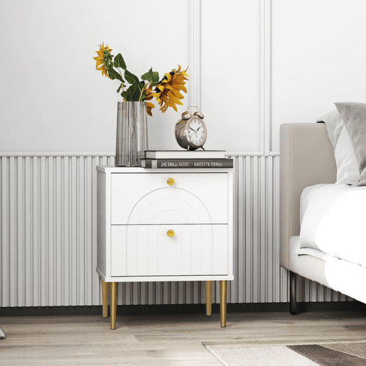 HOMCOM Conjunto de 2 Mesas de Cabeceira Mesas de Cabeceira para Dormitório com 2 Gavetas e Pés de Aço Estilo Moderno 40x35x50 cm Branco