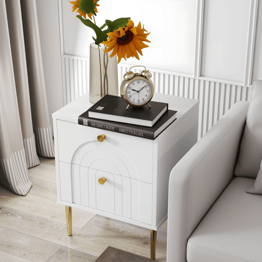 HOMCOM Conjunto de 2 Mesas de Cabeceira Mesas de Cabeceira para Dormitório com 2 Gavetas e Pés de Aço Estilo Moderno 40x35x50 cm Branco